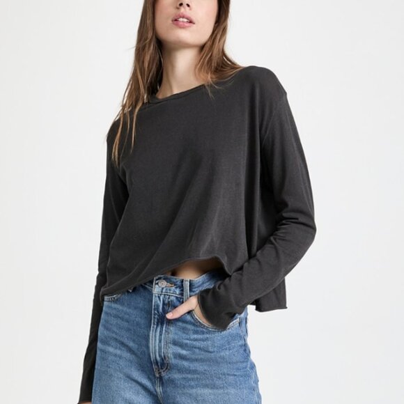THE GREAT Long Sleeve Crop Tee in Grey - Picture 1 of 6